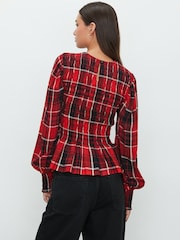 Red Check Smocked Long Sleeve Top - Image 3 of 8