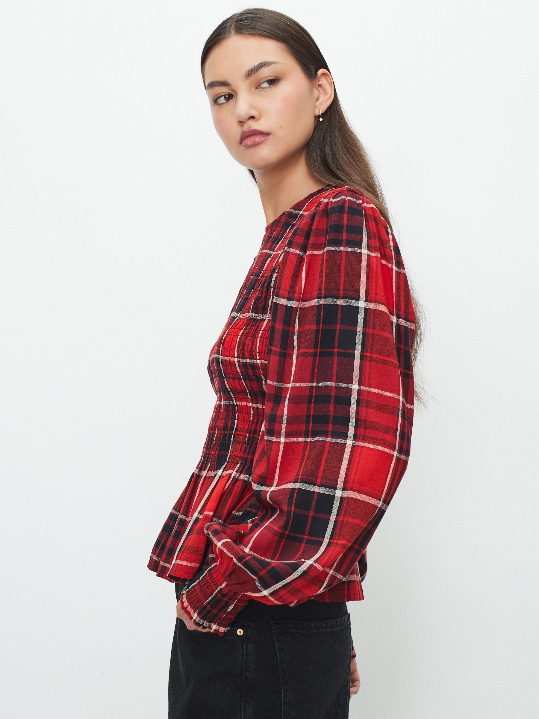 Buy Red Check Smocked Long Sleeve Top from the Next UK online shop