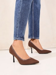 Lipsy Chocolate Brown Standard Fit Mid Heel Faux Leather Court Shoes - Image 1 of 5