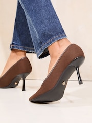 Lipsy Chocolate Brown Standard Fit Mid Heel Faux Leather Court Shoes - Image 3 of 5