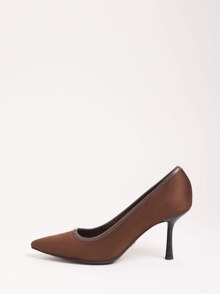 Lipsy Chocolate Brown Standard Fit Mid Heel Faux Leather Court Shoes - Image 5 of 5