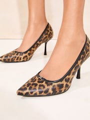 Lipsy Neutral Standard Fit Mid Heel Faux Leather Court Shoes - Image 1 of 5
