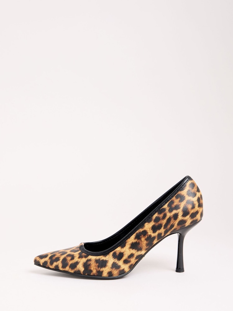 Lipsy Neutral Standard Fit Mid Heel Faux Leather Court Shoes - Image 5 of 5