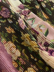 Pink/Cream Floral Print Pleated Long Sleeve Fitted Shirt - Image 6 of 7
