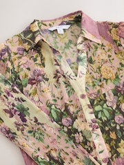 Pink/Cream Floral Print Pleated Long Sleeve Fitted Shirt - Image 7 of 7