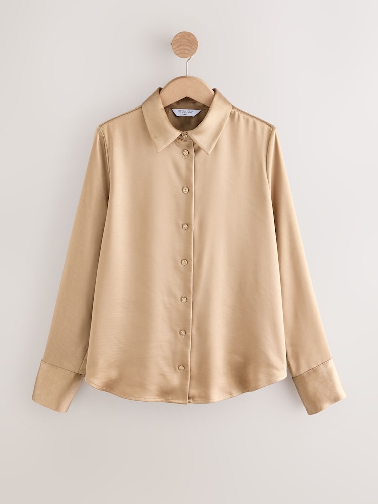 Gold Satin Long Sleeve Shirt - Image 1 of 3