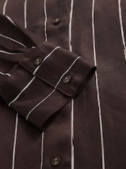 Chocolate Brown Stripe Satin Long Sleeve Shirt - Image 2 of 3