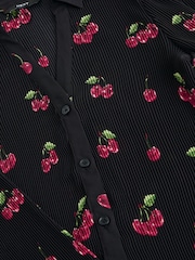 Black Cherry Print Pleated Long Sleeve Fitted Shirt - Image 3 of 3