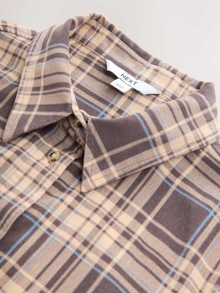 Brown/Cream Check Long Sleeve Corduroy Shirt - Image 2 of 3