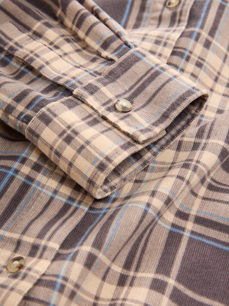 Brown/Cream Check Long Sleeve Corduroy Shirt - Image 3 of 3