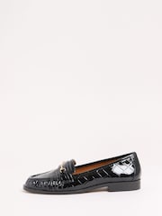 Lipsy Black Patent Croc Effect Snaffle Ruched Loafers Shoes - Image 5 of 5