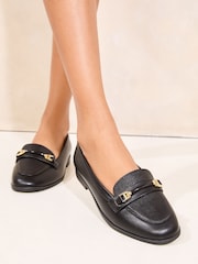 Lipsy Black Wide Fit Snaffle Bar Faux Leather Loafers - Image 1 of 5