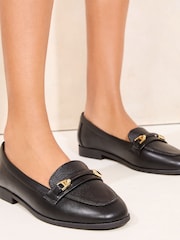 Lipsy Black Wide Fit Snaffle Bar Faux Leather Loafers - Image 3 of 5