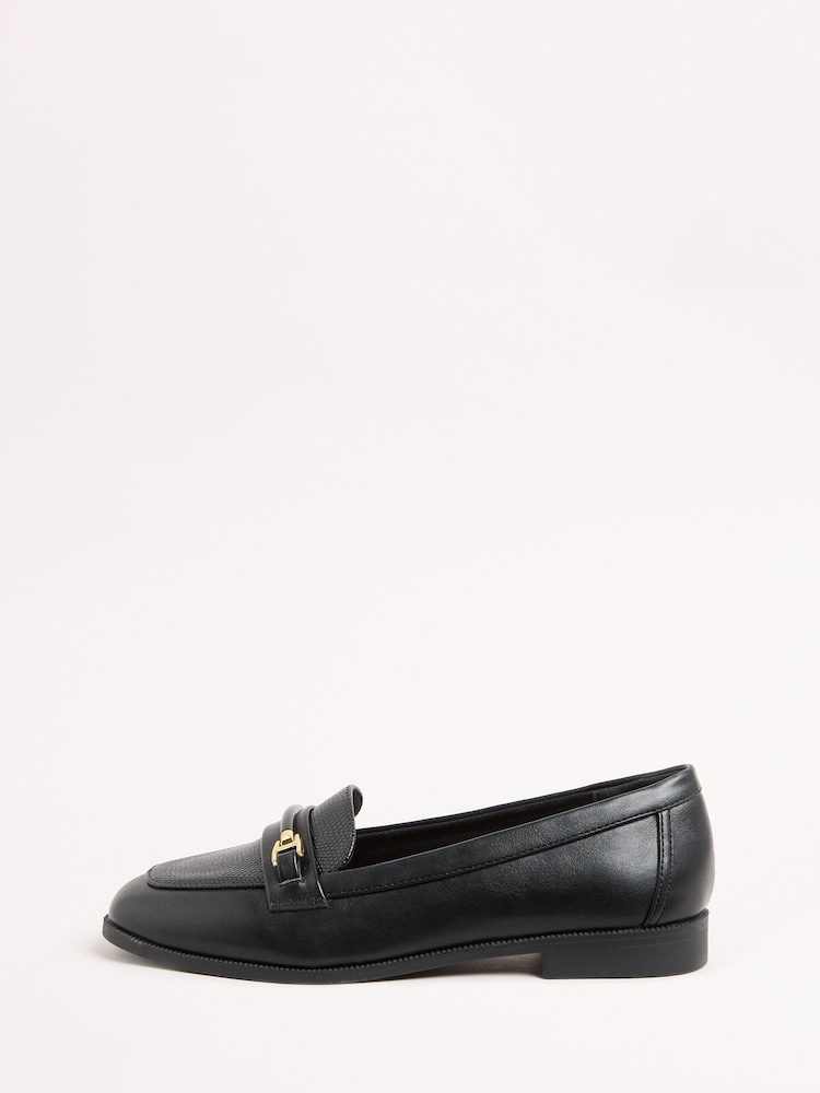 Lipsy Black Wide Fit Snaffle Bar Faux Leather Loafers - Image 5 of 5