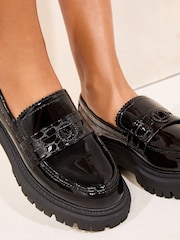 Lipsy Black Patent Chunky Penny Loafers - Image 3 of 5