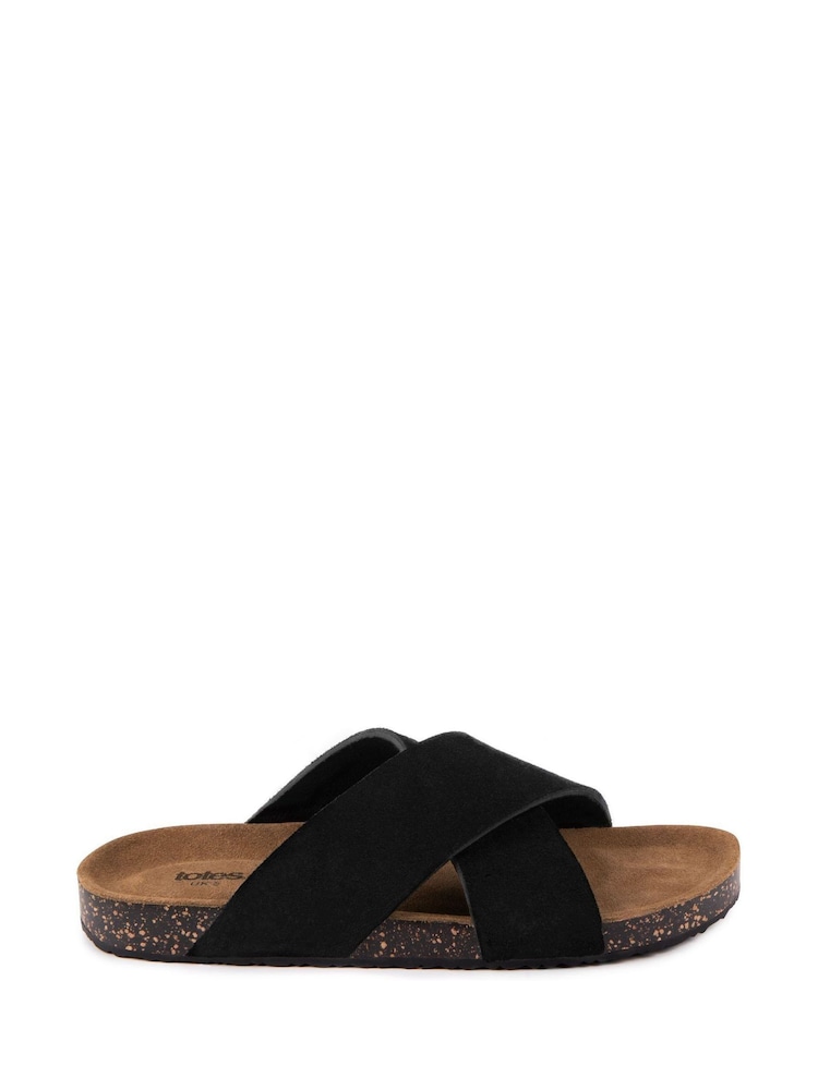 Totes Black Ladies Suede Cross Strap Sandals - Image 1 of 4