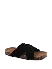 Totes Black Ladies Suede Cross Strap Sandals - Image 2 of 4