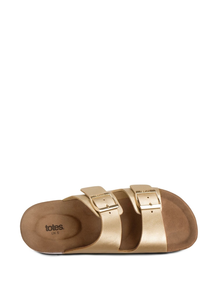 Totes Gold Ladies Double Buckle Platform Slides - Image 4 of 4