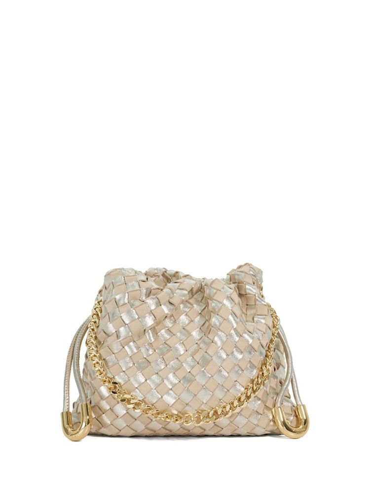 Dune London Gold Primrose S Small Woven Drawstring Bag - Image 2 of 5