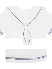 Emile Et Rose Linen style sailor 100% Cotton White Dress - Image 5 of 7