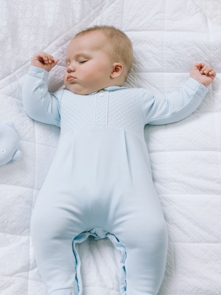 Emile Et Rose Blue 100% Cotton All-In-One With Diamond Emb Upper & Sleeve Trim - Image 1 of 4