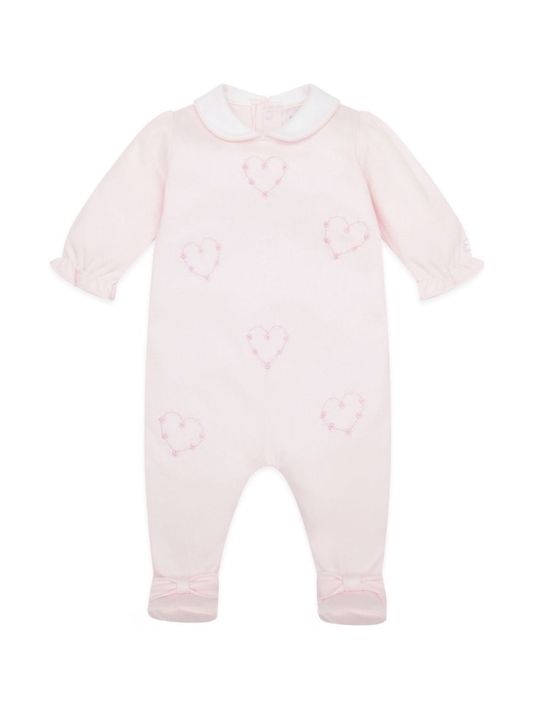 Emile Et Rose Pink 100% Cotton All-In-One With Embroidered Floral Hearts & Collar - Image 2 of 4
