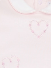Emile Et Rose Pink 100% Cotton All-In-One With Embroidered Floral Hearts & Collar - Image 4 of 4
