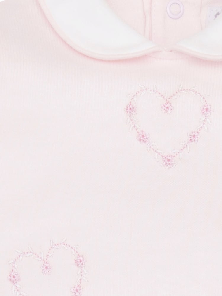 Emile Et Rose Pink 100% Cotton All-In-One With Embroidered Floral Hearts & Collar - Image 4 of 4