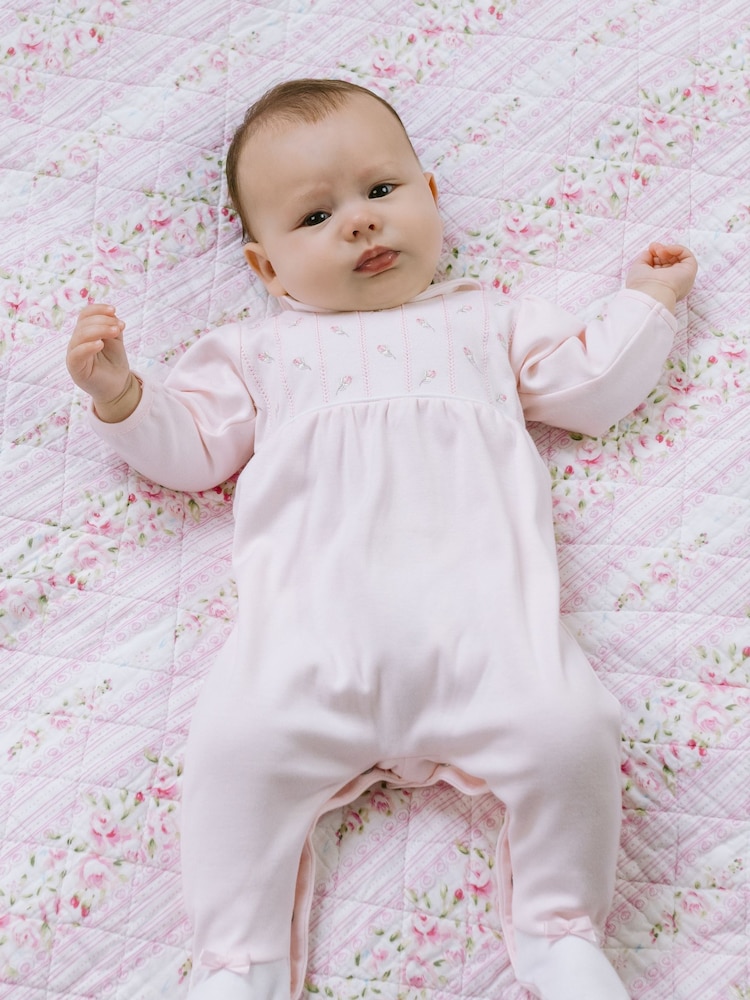 Emile Et Rose Pink 100% Cotton All-In-One With Emb Rosebud & Feather Stitch Yoke - Image 1 of 4