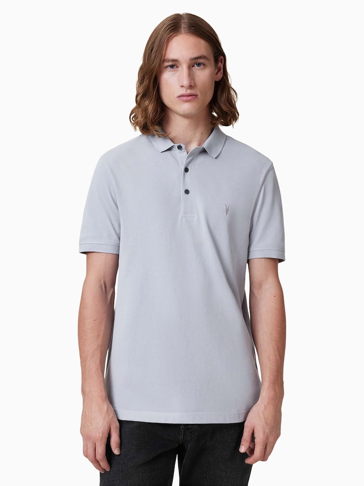 AllSaints Blue Reform Short Sleeve Cotton Polo Shirt - Image 4 of 5