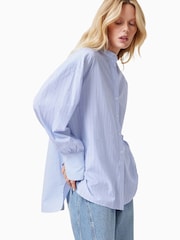 AllSaints Blue Ana Stripe 100% Organic Cotton Shirt - Image 1 of 8