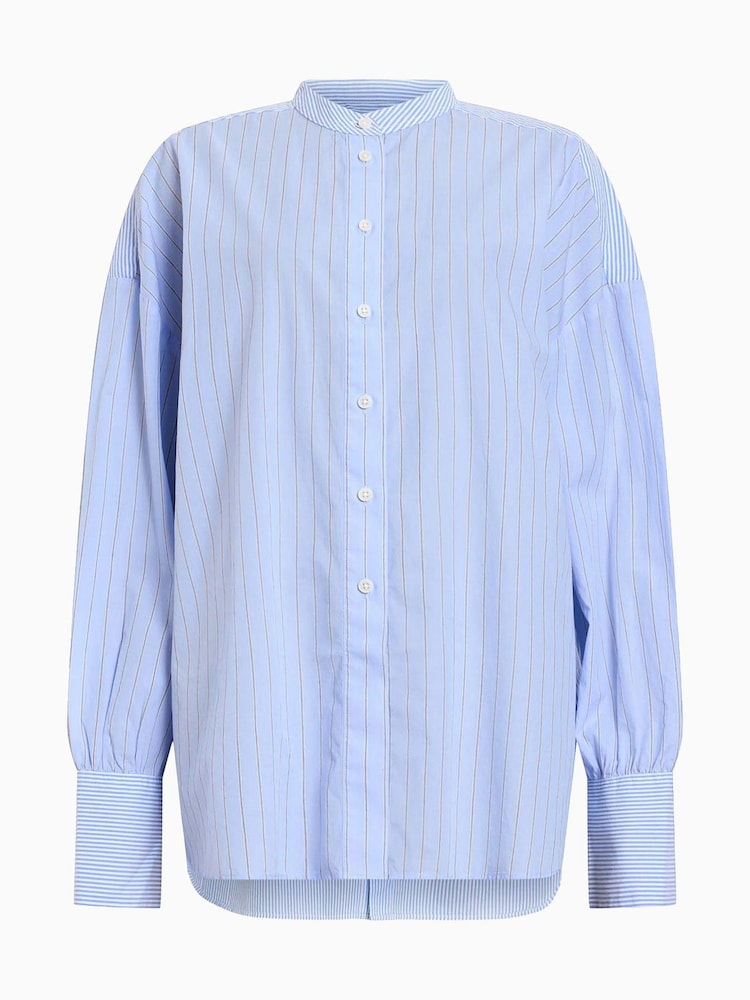 AllSaints Blue Ana Stripe 100% Organic Cotton Shirt - Image 8 of 8