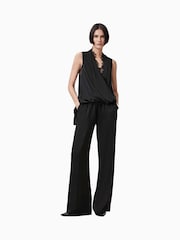 AllSaints Black Alba Satin Trousers - Image 1 of 6