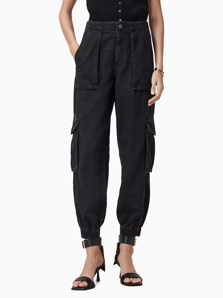 AllSaints Black Freda Denim 100% Organic Cotton Trousers - Image 2 of 10