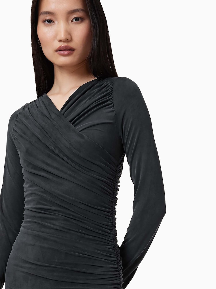 AllSaints Black Hanako Cupro Dress - Image 2 of 9