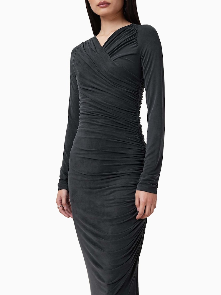 AllSaints Black Hanako Cupro Dress - Image 3 of 9