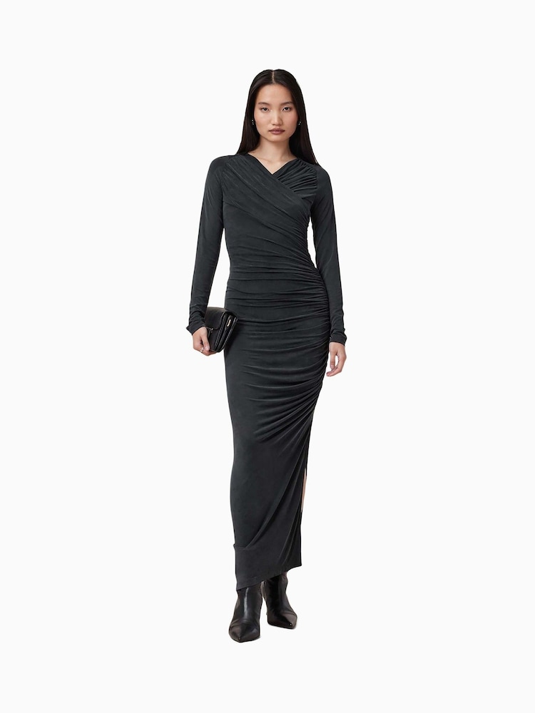 AllSaints Black Hanako Cupro Dress - Image 4 of 9