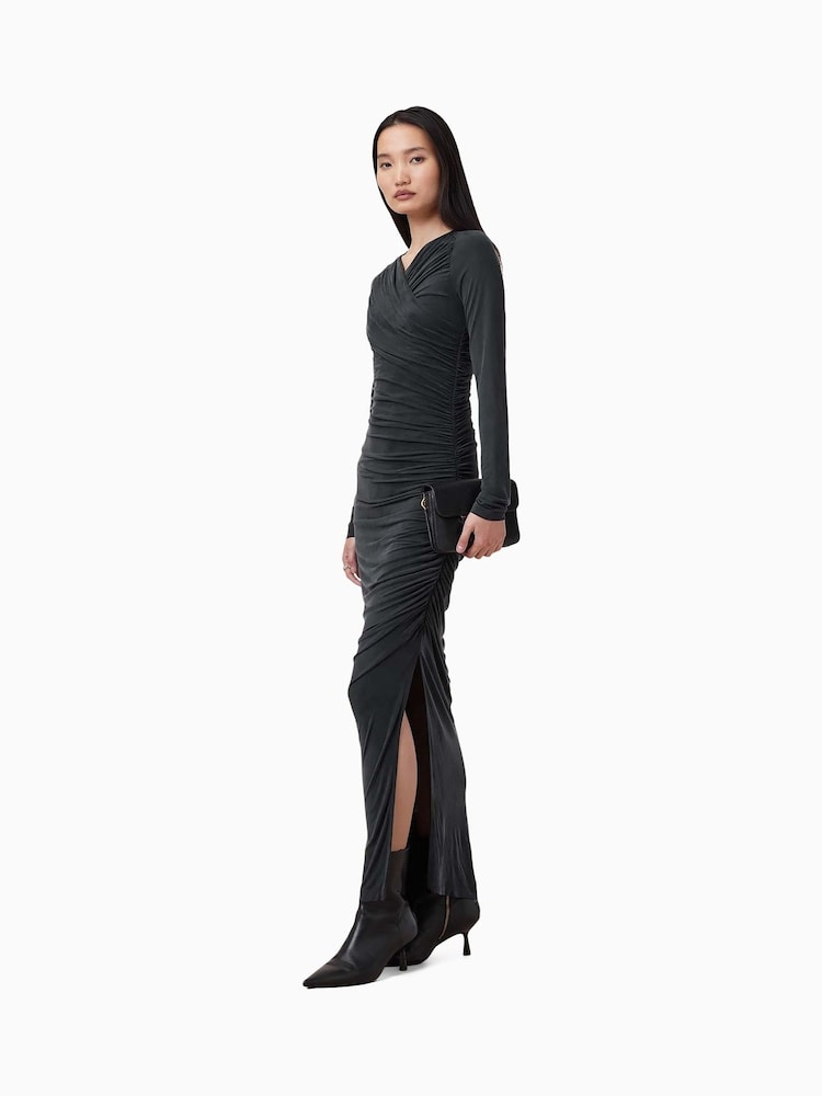 AllSaints Black Hanako Cupro Dress - Image 6 of 9