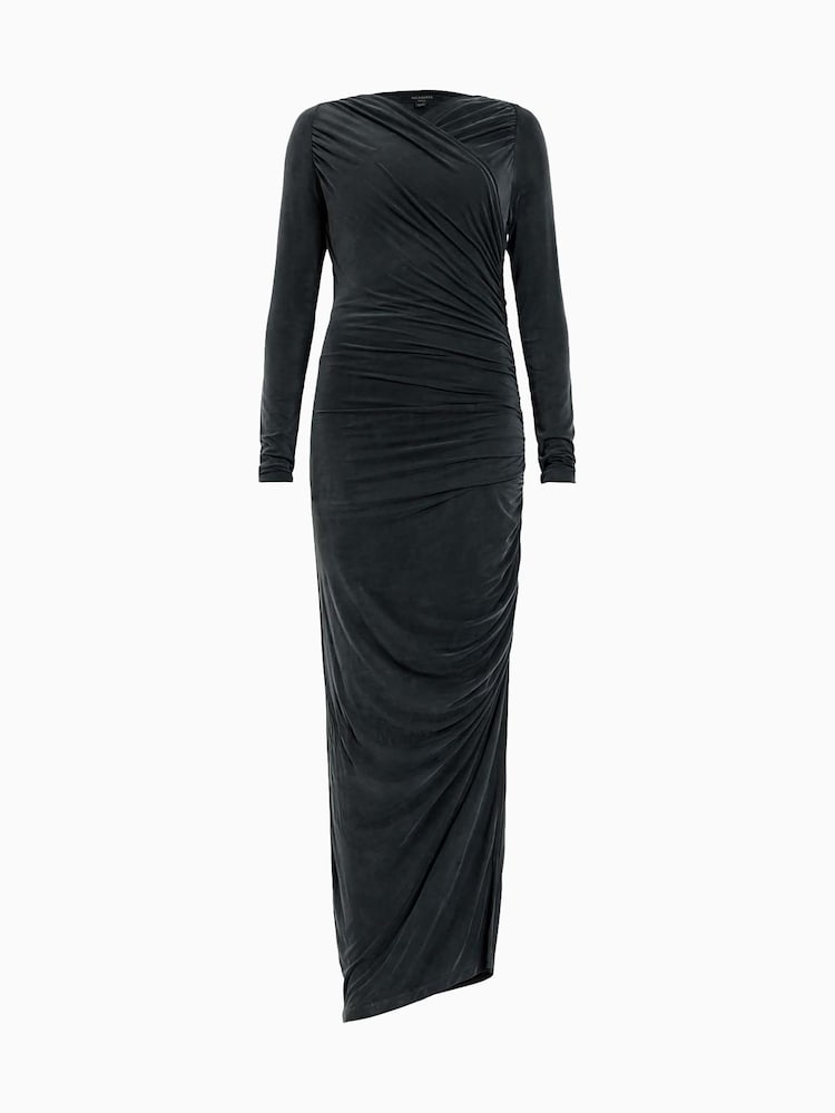 AllSaints Black Hanako Cupro Dress - Image 9 of 9