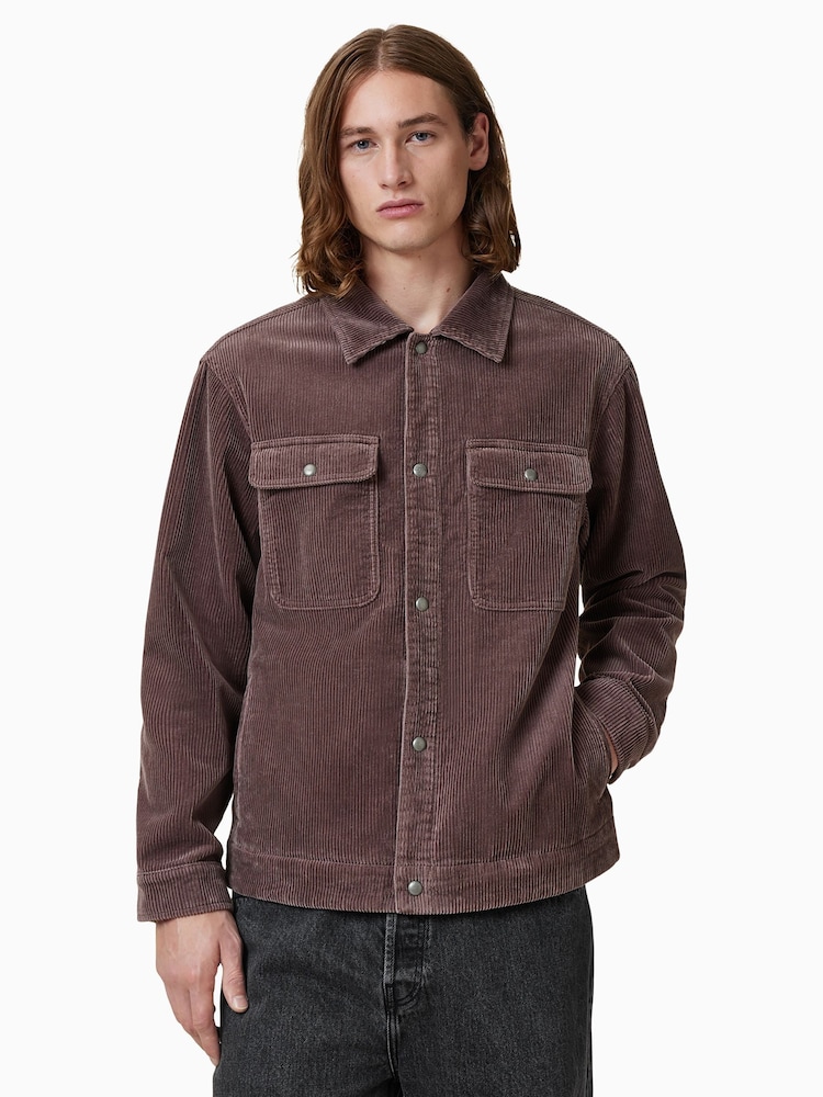 AllSaints Brown Castleford 100% Organic Cotton Shirt - Image 1 of 6