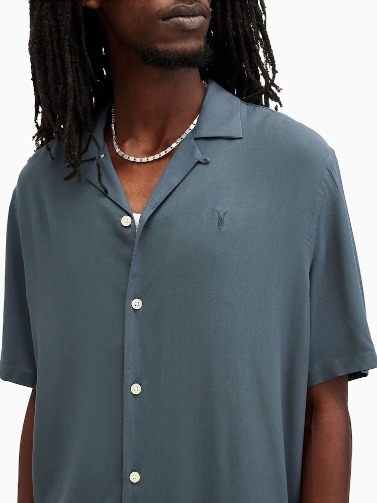 AllSaints Grey Venice Short Sleeve Shirt - Image 2 of 11