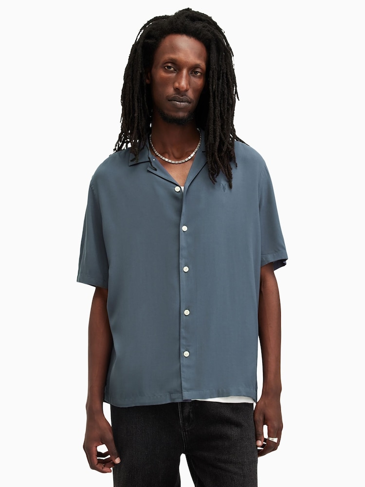 AllSaints Grey Venice Short Sleeve Shirt - Image 4 of 11