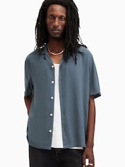 AllSaints Grey Venice Short Sleeve Shirt - Image 8 of 11