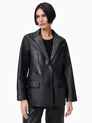 AllSaints Black Corinna Stud Blazer - Image 1 of 8