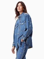 AllSaints Blue Alba Stud 100% Cotton Shirt - Image 1 of 8