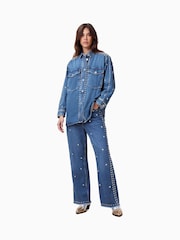 AllSaints Blue Alba Stud 100% Cotton Shirt - Image 2 of 8