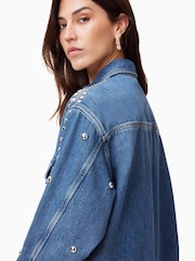 AllSaints Blue Alba Stud 100% Cotton Shirt - Image 3 of 8