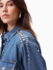 AllSaints Blue Alba Stud 100% Cotton Shirt - Image 5 of 8