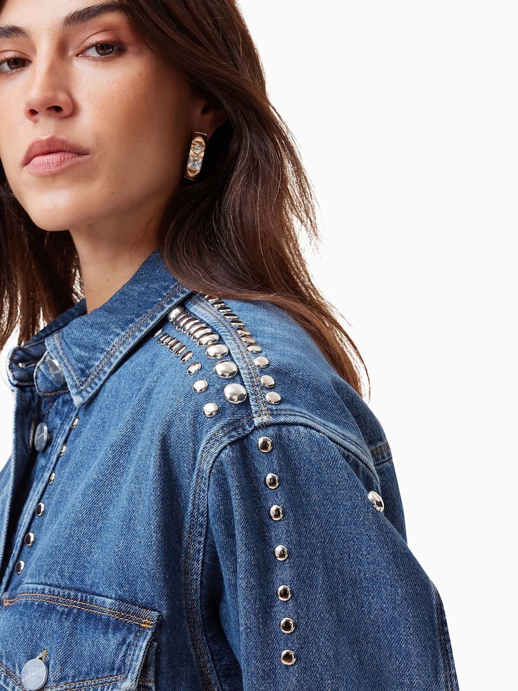 AllSaints Blue Alba Stud 100% Cotton Shirt - Image 5 of 8