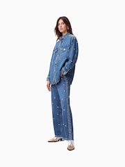 AllSaints Blue Alba Stud 100% Cotton Shirt - Image 6 of 8